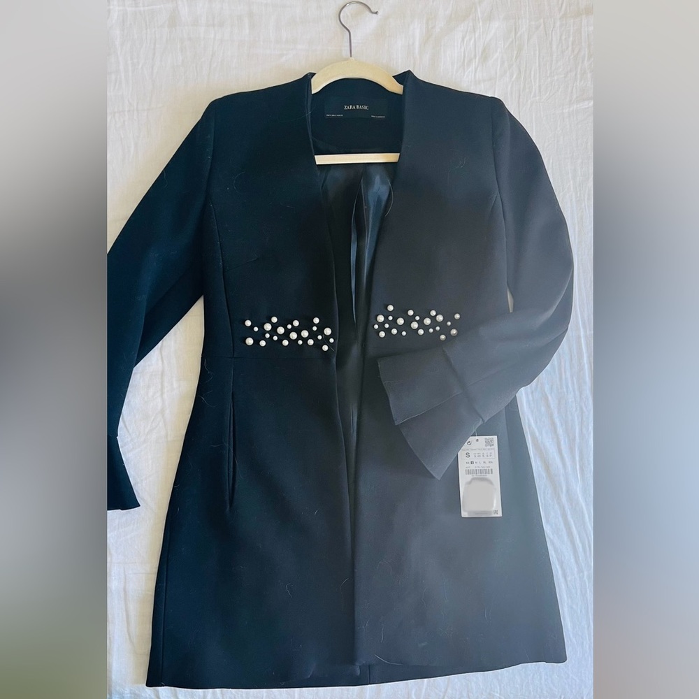 Black long blazer with pearls
